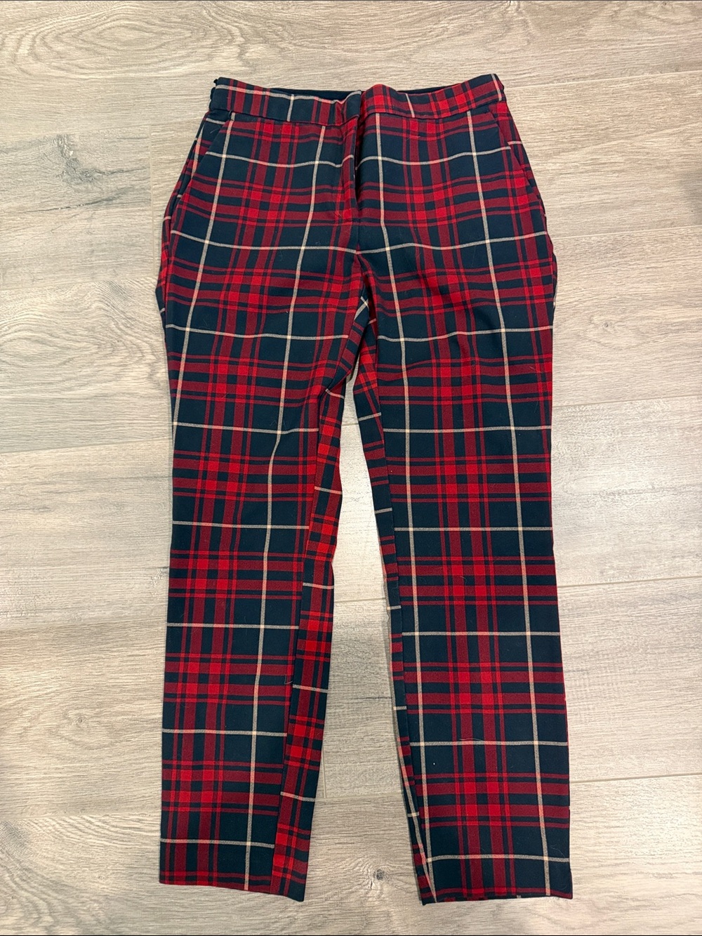 Zara Red & Black Plaid Tapered Women's Pants